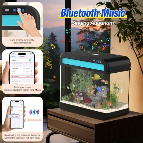 An aquarium with Bluetooth music feature and smartphone control.