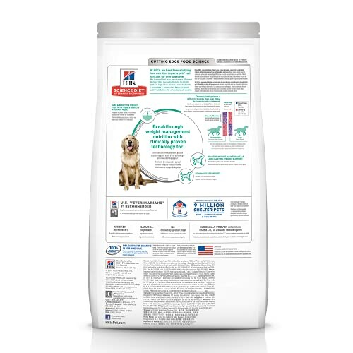 Back of Hill's Science Diet dog food bag with nutritional information.