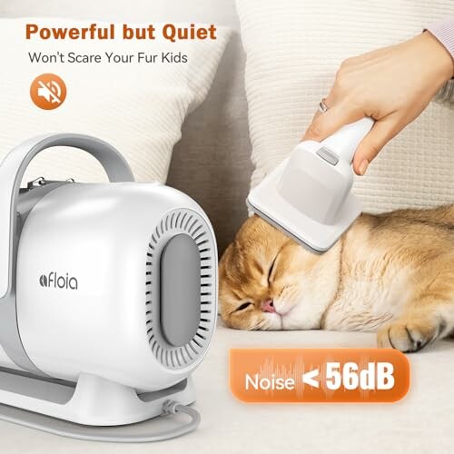 Quiet vacuum used on sleeping cat, noise level under 56dB.